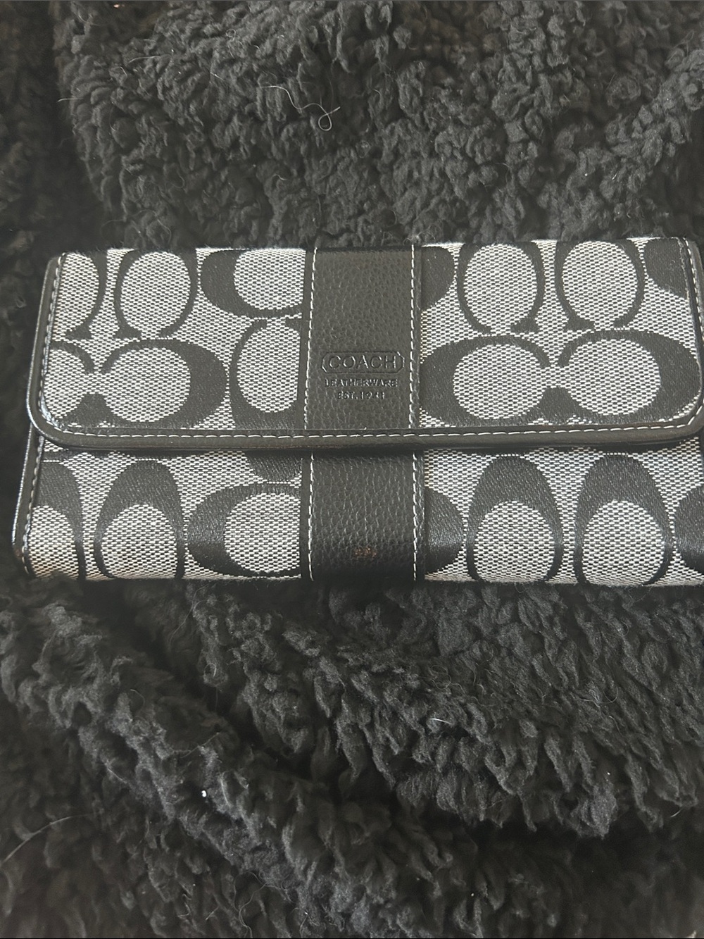 Coach Black and Gray Signature Continental Wallet